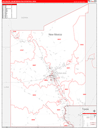 Las Cruces Metro Area Wall Map Red Line Style 2026